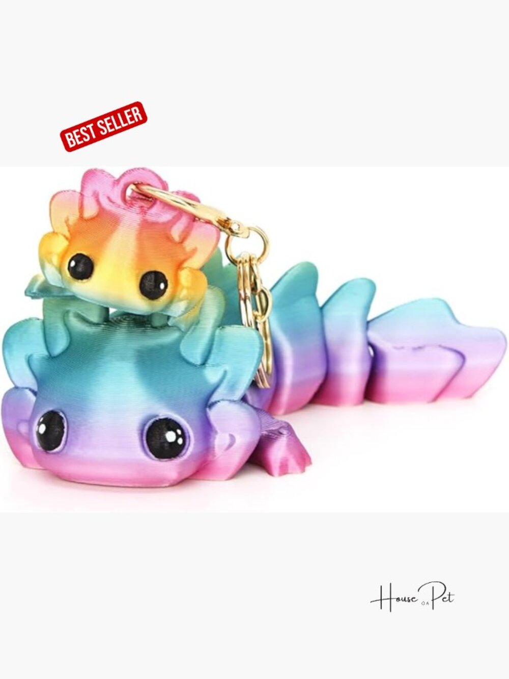 2 Pcs 3D Printed Articulating Axolotl Fidget Toy Keychain Set